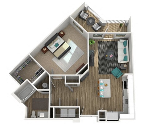 Floor plan for 1 bed, 1 bath, 795 sqft